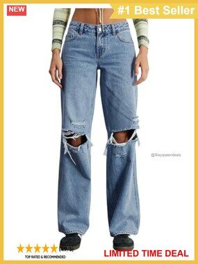 Mid Waist Wide Leg Boyfriend Jeans Distressed Baggy Denim Pants